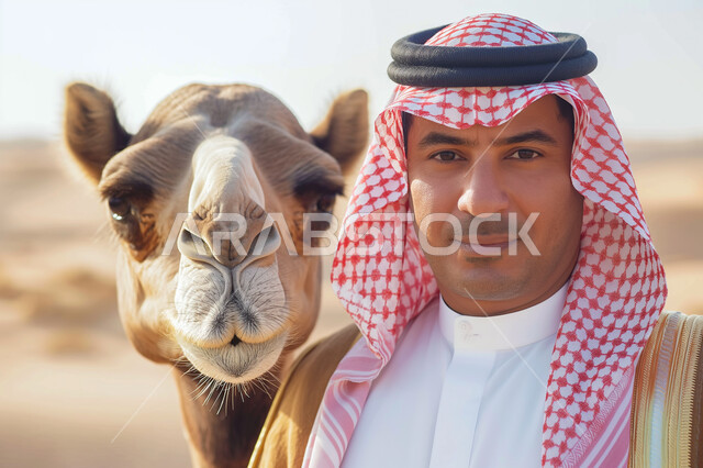 Caring for and tending Arabian camels, raising livestock in nature ...