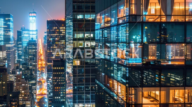 الفن الهندسي للمنشآت والمباني السكنيه و التجارية ,تطور التصاميم الهندسية المعمارية, الأبراج وناطحات السحاب المضاءة في الامارات العربية المتحدة في وقت الليل, الأماكن السياحية و المعالم المشهورة