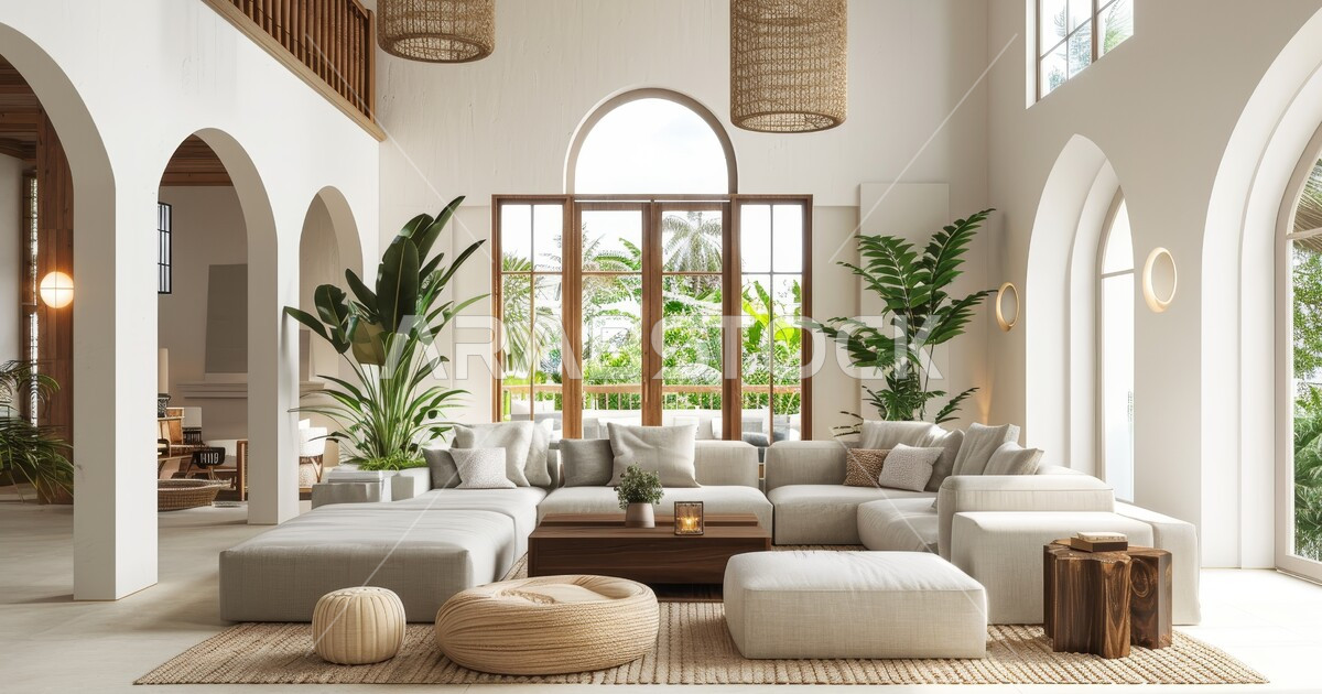 Curated visual reference: Picture Idea: Living Room With Luxury White Home Furniture Glass Facades Overlooking