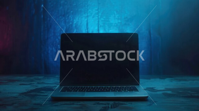 عرض شاشه سوداء فارغة على اللابتوب، دور التكنولوجيا الحديثة في تسهيل العمل عن بعد، مفهوم الاستفادة من أوقات الفراغ في تنمية المهارات الذهنيه، استخدام التقنيات المتطورة، صورة مقربة لجهاز الحاسوب المحمول على طاولة مكتبية
