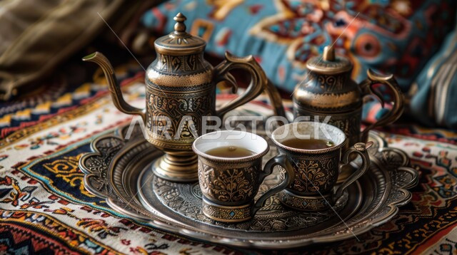 حسن الضيافه والإستقبال في الأعياد والمناسبات الدينية، اتباع العادات والتقاليد السعودية في تقديم القهوة العربية بالدله النحاسية والفنجان، الاستمتاع بالمشروبات الساخنة، منتجات وطنية محلية