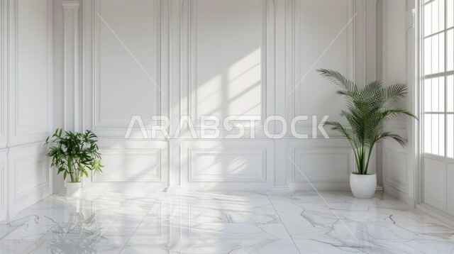 العناية بنبات الزينة المنزلي، غرفة مضيئة بأشعة الشمس المنعكسة على الجدران، غرف بتصاميم وديكورات داخلية حديثه فاخرة، الواجهات الزجاجية المطلة على الطبيعة