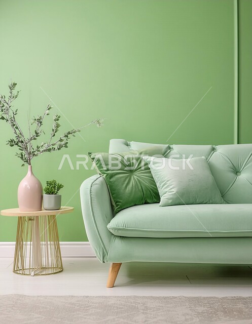  التحف الداخليه الأنيقة ,غرفة جلوس بتصاميم مميزة باللون الاخضر ,شقق وفلل سكنية في المملكة العربية السعودية, أثاث منزلي راقي ومريح ,غرف معيشه بديكورات عصرية حديثه فاخرة