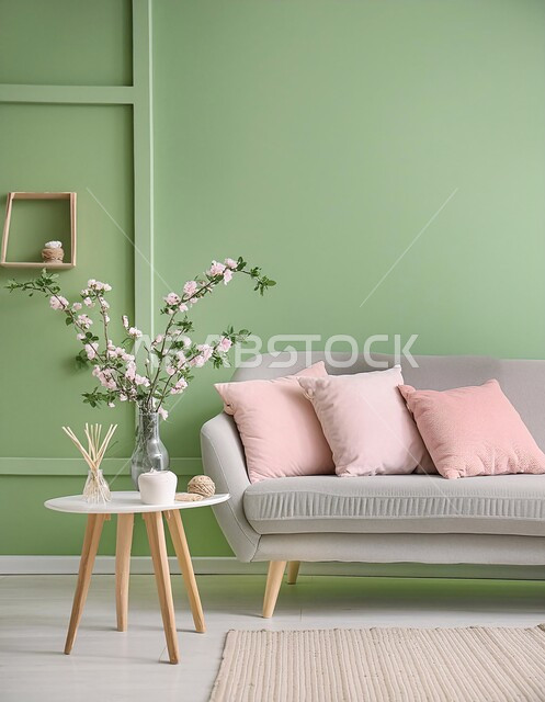 غرف معيشه بديكورات عصرية حديثه فاخرة، التحف الداخليه الأنيقة، غرفة جلوس بتصاميم مميزة باللون الاخضر، شقق وفلل سكنية في المملكة العربية السعودية، أثاث منزلي راقي ومريح