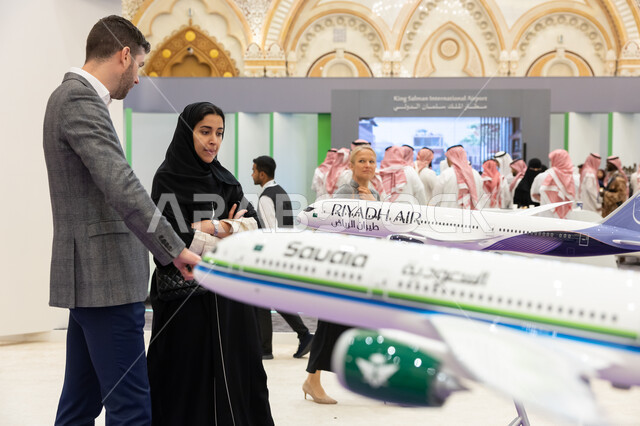 Visitors from all over the world attend the Future of Aviation Conference in Riyadh, Saudi Arabia, Saudi Vision 2030, famous cultural events and conferences, participation of experts and leaders of global companies, promoting innovation, sustainable air transport and cultural exchange