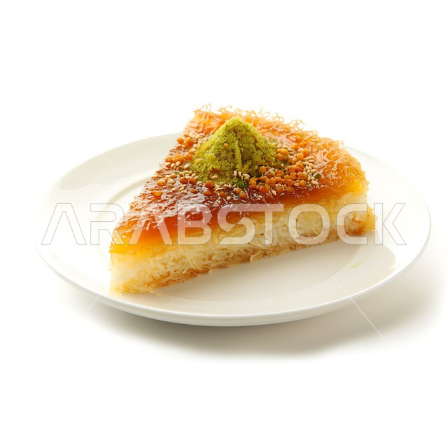 قطع الحلوى الشهية على طبق ابيض ،حلويات وسكريات بالقطر, وصفات شرقية مشهورة، صورة مقربة لحلا الكنافة المحشوة بالقشطة، مطاعم ومأكولات في المملكة العربية السعودية, خلفية بيضاء