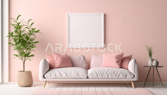 Simple interior decorations, a living room with modern contemporary designs, a living room in soft colors, a frame hanging on the wall, antiques, accessories and flowers, upscale home furniture, modern designs, residential apartments and villas, modern interior decor.