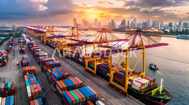 نقل البضائع في المملكة العربية السعودية عبر الموانئ، تعبئة وشحن الحاويات والبضائع التجارية وكوتينزات التخزين، مرفأ تجاري لتوصيل السلع والمنتجات المحلية عبر السفن في البحار، التجارة والصناعة والاقتصاد البحري