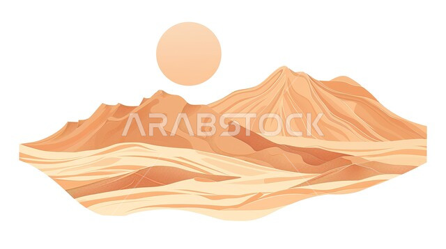 التشكيلات والتكوينات الصخرية، الكثبان والتلال الرملية في المناطق الصحراوية، مغامرات ورحلات السفاري في الصحاري، رسوم توضيحية لصحراء المملكة، الطبيعة الجبلية في السعودية، خلفية بيضاء