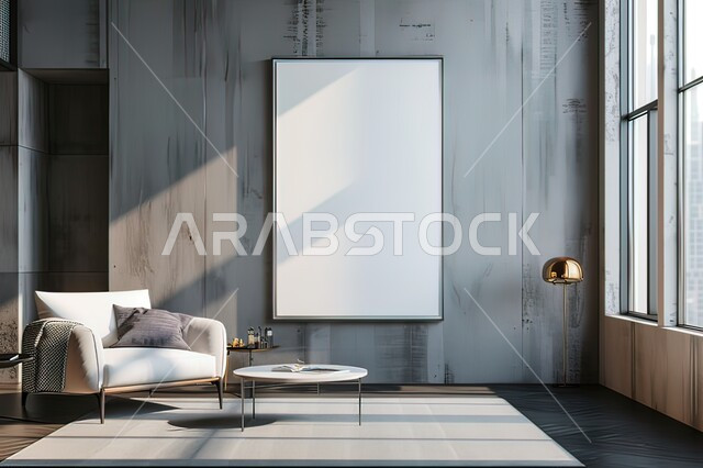 Antiques, accessories and flowers, modern modern designs for residential apartments, a living room in soft colors, simple interior decorations, a blank white canvas hanging, upscale home furniture, modern designs, residential apartments and villas, modern interior decor