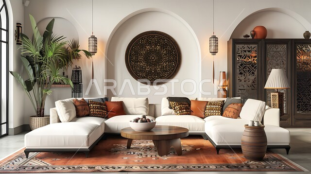 النوافذ والواجهات الزجاجية المتميزة، الاهتمام بنبات الزينة المنزلي، التصاميم الداخلية لغرف الجلوس على الطراز الحديث، غرفة معيشة مع أثاث منزلي فاخر باللون الابيض، ديكور داخلي راقي للفلل والشقق السكنية في المملكة العربية السعودية