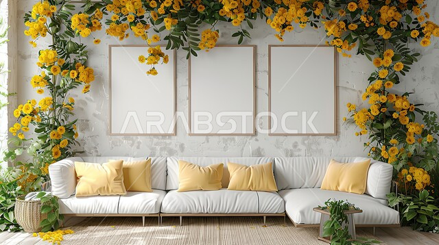 تصاميم داخليه أنيقة، قاعات الأعراس والمناسبات الفاخرة في السعودية، أثاث راقي و إكسسوارات و تحف، قاعة حفل زفاف بتصاميم عصرية حديثه بسيطة، صالة مزينة بالأزهار الصفراء، الاهتمام بنبات الزينة 