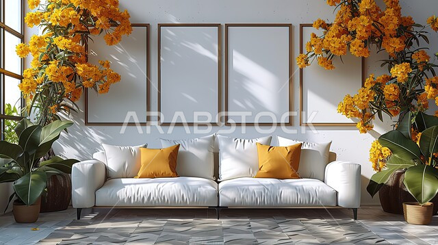 تداخل أشعة الشمس من خلال الواجهات الزجاجية، تحف و إكسسوارات وأثاث راقي، قاعة حفل زفاف بتصاميم عصرية حديثه بسيطة، قاعات الأعراس والمناسبات الفاخرة في السعودية، ديكورات داخليه أنيقة، صالة مزينة بالأزهار الصفراء، الاهتمام بنبات الزينة 