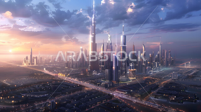 التصاميم الهندسية المعمارية الحديثة لناطحات السحاب في المملكة، الأبراج والمباني والمنشآت التجارية المضيئة، النمو والتقدم العمراني, رؤية مستقبلية سعودية 2030، مفهوم تطوير وتحسين البنية التحتية، منظر الغيوم في السماء