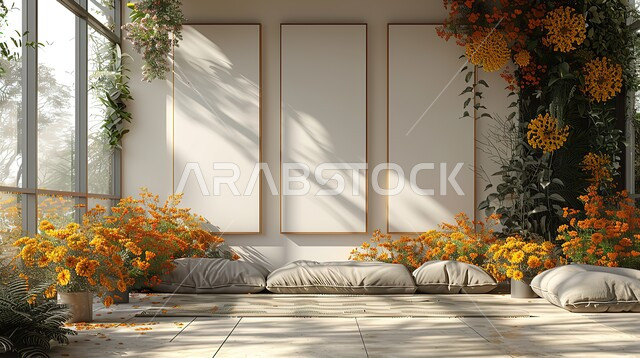 ديكور داخلي أنيق وبسيط، المناسبات والأعراس في القاعات الفاخرة بالسعودية، النوافذ والواجهات الزجاجية المطلة على الطبيعة، الزينة والاكسسوارات والتحف الراقية، قاعة حفل زفاف مزينة بالأزهار الصفراء، التصاميم والديكورات عصرية حديثة