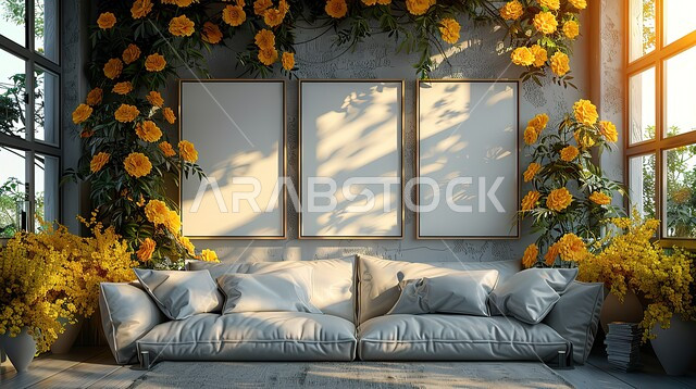 التصاميم والديكورات عصرية حديثة، التحف والاكسسوارات والزينة الراقية، تصميم داخلي أنيق وبسيط، المناسبات والأعراس في القاعات الفاخرة بالسعودية، النوافذ والواجهات الزجاجية المطلة على الطبيعة، قاعة حفل زفاف مزينة بالأزهار الصفراء