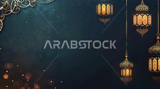 Traditional Islamic lights, antiques and decorations, traditional Arabic lanterns decorated with lights, Ramadan lighting and decorations, celebrating the arrival of the month of goodness and blessings, spiritual religious Ramadan atmosphere
