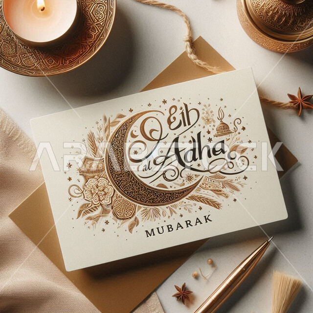 الاحتفال بالمناسبات و الأعياد الدينية الإسلامية, إحياء شعائر الله، تصاميم وقوالب متميزة للتهنئة باللون الذهبي، عبارة عيد الأضحى المبارك باللغة الانكليزية