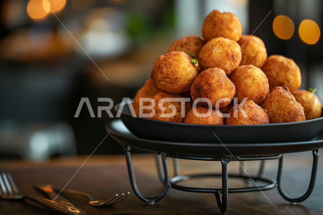 طبق اللقيمات ذهبية اللون، حلا الزلابيات الشرقي، كرات العجين المقلية الصغيرة، الحلوى الشهية المتميزة، وصفات وأطباق الحلويات والسكريات، ضيافة المناسبات والأعياد في المملكة العربية السعودية