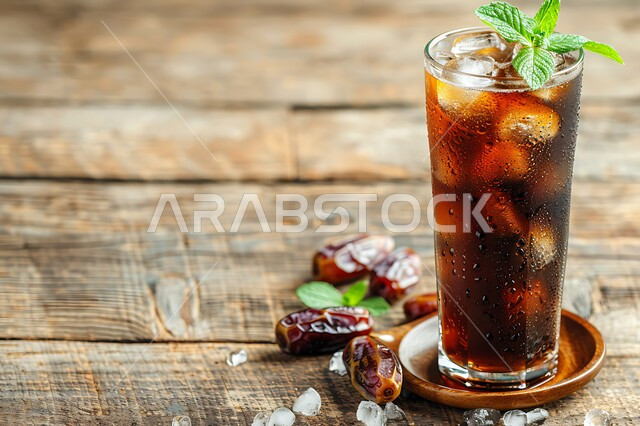 كأس زجاجي مليء بالكولا مع مكعبات الثلج وقطع التمر, المشروبات الغازية المضرة بالصحة, عصائر غير صحية, المطاعم والكافيهات في المملكة العربية السعودية
