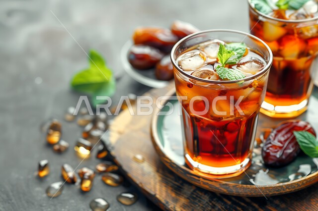 كأس زجاجي مليء بالكولا مع مكعبات الثلج وقطع التمر, المشروبات الغازية المضرة بالصحة, عصائر غير صحية, المطاعم والكافيهات في المملكة العربية السعودية