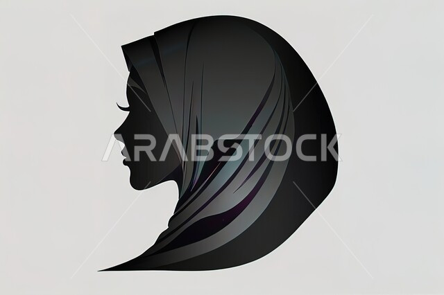 Attention to elegance and external appearance, a silhouette of a veiled Saudi Gulf Arab woman, white background
