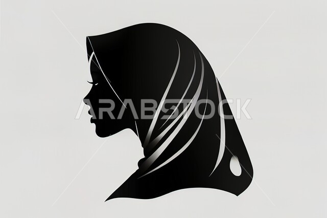 الاهتمام بالأناقة والمظهر الخارجي، صورة ظلية لامرأة عربية خليجية سعودية محجبة, خلفية بيضاء