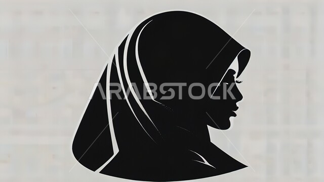 الاهتمام بالأناقة والمظهر الخارجي، صورة ظلية لامرأة عربية خليجية سعودية محجبة, خلفية رمادية