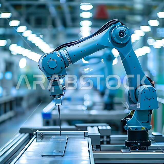  تحسين الانتاج باستخدام الالات والمعدات الذكيه في الصناعات الالكترونيه، تطور التقنيه والتكنولوجيا الحديثه، التحول الرقمي والتقدم التقني, رؤية سعودية مستقبلية 2030، صورة مقربة لأذرع الروبوتات الذكية في المصانع