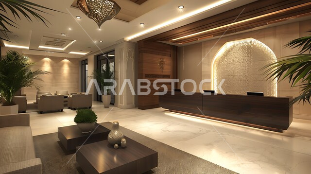 التصميم الراقي المزحرف لمدخل و مكان الاستقبال في الفندق ,التصاميم والديكورات الداخلية للفنادق والمنتجعات الفاخرة ,لوبي اوتيل بديزاينات عصرية حديثه، مكاتب وشركات تجارية في المملكة العربية السعودية