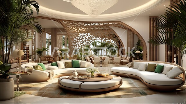 ديكورات داخلية وأثاث منزلي راقي، تصميمات متميزة للشقق والفلل السكنية في المملكة العربية السعودية، فنادق ومنتجعات فاخرة، غرفة معيشة بتصاميم عصرية، الاهتمام بنباتات الزينة الخضراء