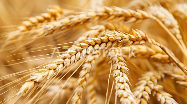 حقول واراضي زراعية، صورة مقربة لسنابل القمح الصفراء، محصول القمح الزراعي، انتاج محلي للمحاصيل الزراعية السعودية