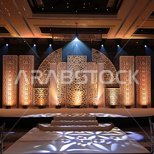 Antiques, accessories, decorations, and lights for the holy month of Ramadan, preparing to welcome the month of goodness, Islamic platforms for holidays and religious occasions, may you be blessed, 3D Islamic decorations background