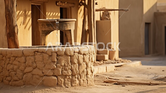 الآبار العميقة المبنية على الطراز الطيني القديم، بئر مياه تقليدي من الحجارة والطين في قرية أشيقر بمحافظة الشقراء، أحياء وأزقة شعبية، مدن وقرى تاريخية في المملكة العربية السعودية، اماكن ومعالم سياحية مشهورة