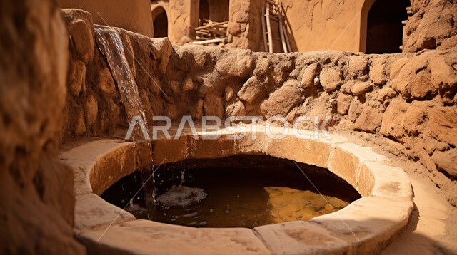 الآبار العميقة المبنية على الطراز الطيني القديم، بئر مياه تقليدي من الحجارة والطين في قرية أشيقر بمحافظة الشقراء، أحياء وأزقة شعبية، مدن وقرى تاريخية في المملكة العربية السعودية، اماكن ومعالم سياحية مشهورة