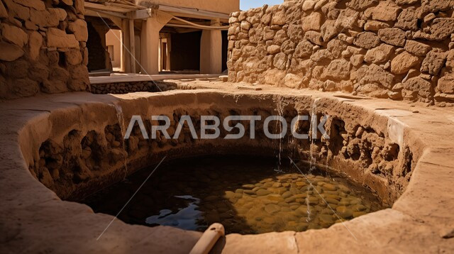 الآبار العميقة المبنية على الطراز الطيني القديم، بئر مياه تقليدي من الحجارة والطين في قرية أشيقر بمحافظة الشقراء، أحياء وأزقة شعبية، مدن وقرى تاريخية في المملكة العربية السعودية، اماكن ومعالم سياحية مشهورة