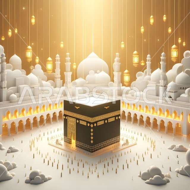 مقاصد دينية مشرفة، قبلة الاسلام والمسلمين، مجسم ثلاثي الابعاد للكعبة المشرفة، اماكن ومعالم مقدسة في مكة المكرمة، خلفيات ورسومات اسلامية ثري دي، اسلاميات وعبادة