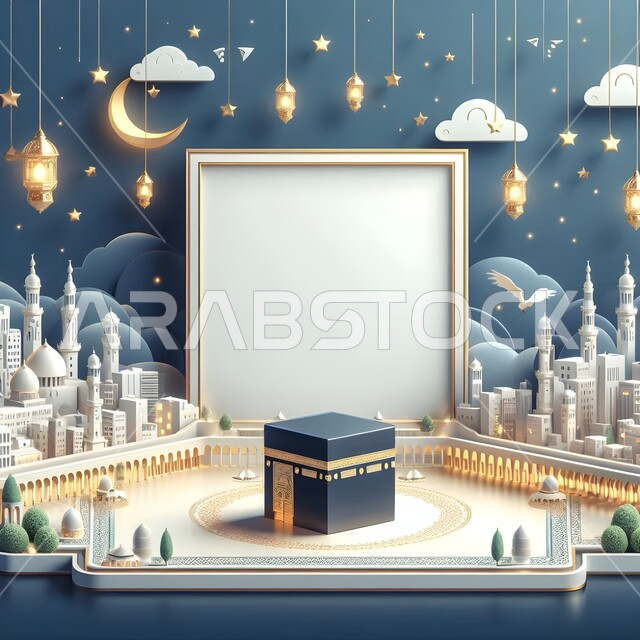 خلفيات ورسومات اسلامية ثري دي، اماكن ومعالم مقدسة في مكة المكرمة، مقاصد دينية مشرفة، قبلة الاسلام والمسلمين، مجسم ثلاثي الابعاد للكعبة المشرفة، اسلاميات وعبادة