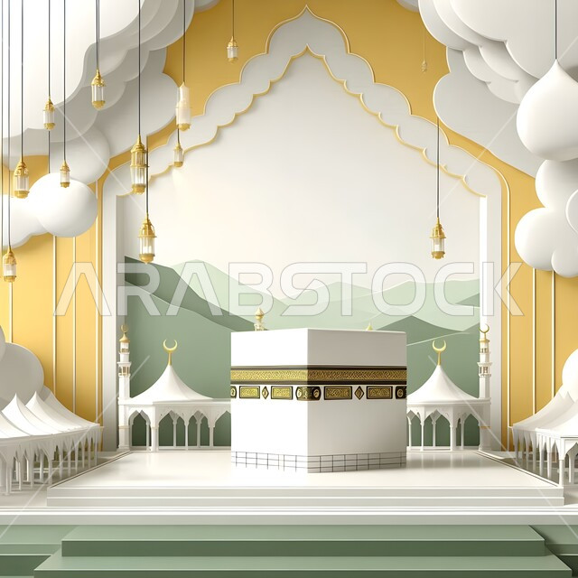 مجسم ثلاثي الابعاد للكعبة المشرفة، قبلة الاسلام والمسلمين، مقاصد دينية مشرفة، اماكن ومعالم مقدسة في مكة المكرمة، خلفيات ورسومات اسلامية ثري دي، اسلاميات وعبادة