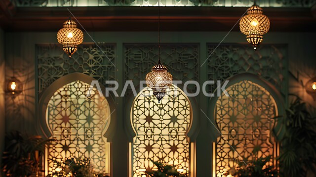 المنصات الاسلامية في الأعياد والمناسبات الدينية ,تحف واكسسوارات و زينة وأنوار شهر رمضان المبارك، ، عساكم من عواده ، الاستعداد لاستقبال شهر الخير ،خلفية زخارف اسلاميه ثري دي