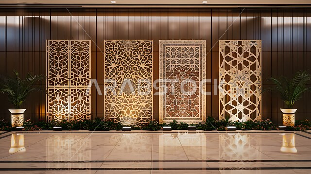 3D Islamic decorations background, Islamic platforms on holidays and religious occasions, antiques, accessories, decorations and lights for the blessed month of Ramadan. May you be blessed, preparing to welcome the month of goodness.