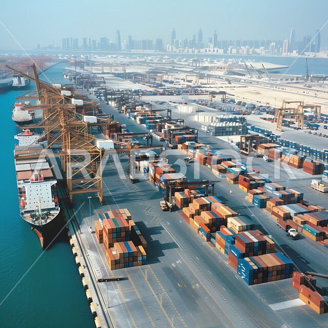 Packing and shipping of containers, commercial goods and storage containers, port and commercial port for delivering local goods and products via ships at sea, transporting goods by sea in the Kingdom of Saudi Arabia, trade, industry and maritime economy