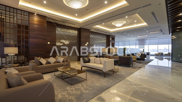 الديكورات الداخلية للفنادق الفاخرة في المملكة العربية السعودية, الأثاث الفاخر للأماكن السياحية, التصاميم الحديثة والمتطورة, غرفة استقبال بألوان راقية, التصميم المتطور للمنشآت والمباني العصرية, الواجهات الزجاجية الضخمة