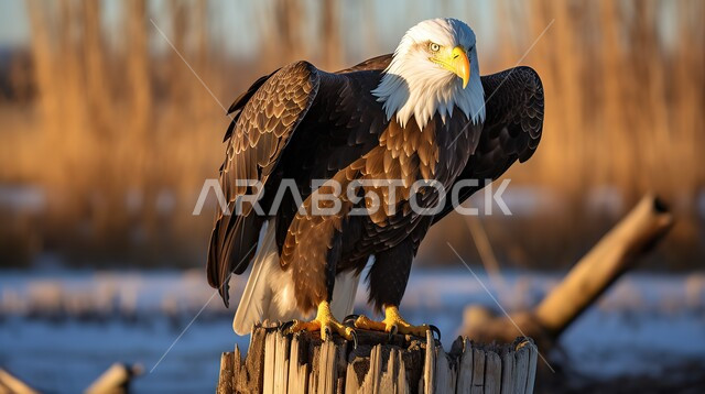 تربية الحيوانات الجارحة المفترسة في البراري، طائر النسر يقف على غصن خشبي في المحميات الطبيعيه في المملكة العربية السعودية، خلفية الطبيعه