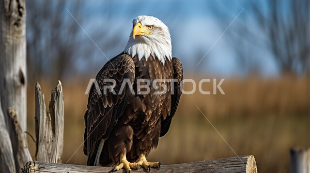 طائر النسر يقف على غصن خشبي في المحميات الطبيعيه في المملكة العربية السعودية، تربية الحيوانات الجارحة المفترسة في البراري، خلفية الطبيعه