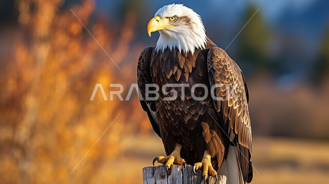 تربية الحيوانات الجارحة المفترسة في البراري، طائر النسر يقف على غصن خشبي في المحميات الطبيعيه في المملكة العربية السعودية، خلفية الطبيعه