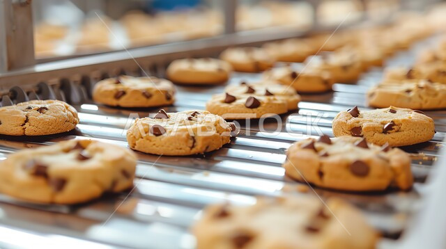 مخبوزات وطنيه محليه طازجه، الحلويات العربيه الشرقيه، رقاقات البسكويت الهشة والخفيفة مع قطع الشوكولاته الداكنة اللذيذة، مصنع لصنع البسكويت برقائق الشوكولاتة (الكوكيز)