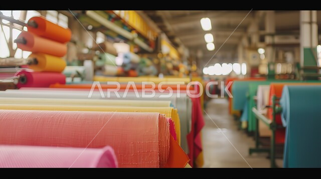 صناعة النسيج في مصانع المملكة العربية السعودية، مهن وحرف وصناعات شعبية، صناعة الغزل والنسيج ، آلة نسيج المنسوجات التقليدية، مجموعة من الخيطان والاقمشة الملونة