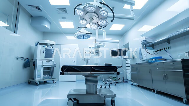 حجره مجهزه بالأدوات والأجهزة المتطورة، استخدام التقنيه والتكنولوجيا في العلاج والطب الحديث في المستشفيات الذكية في المستقبل، التصاميم الحديثة العصرية للمشافي ,فحص وتشخيص المرضى في المستشفى، سرير إلكتروني طبي كهربائي للمريض