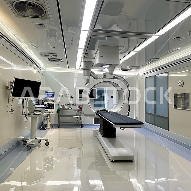 حجره مجهزه بالأدوات والأجهزة المتطورة، استخدام التقنيه والتكنولوجيا في العلاج والطب الحديث في المستشفيات الذكية في المستقبل، التصاميم الحديثة العصرية للمشافي ,فحص وتشخيص المرضى في المستشفى، سرير إلكتروني طبي كهربائي للمريض